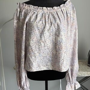 Ramy Brook Pale Lavender Paisley Off-Shoulder Blouse